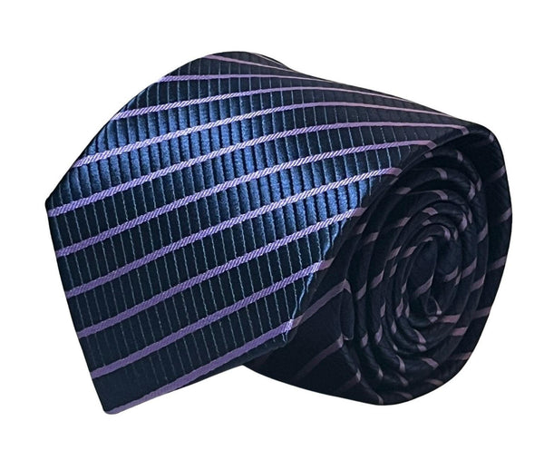 navy dark blue tie with purple stripes